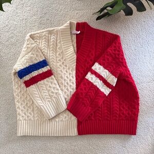 Charles Jeffrey Loverboy Off-White & Red College Cricket Sweater